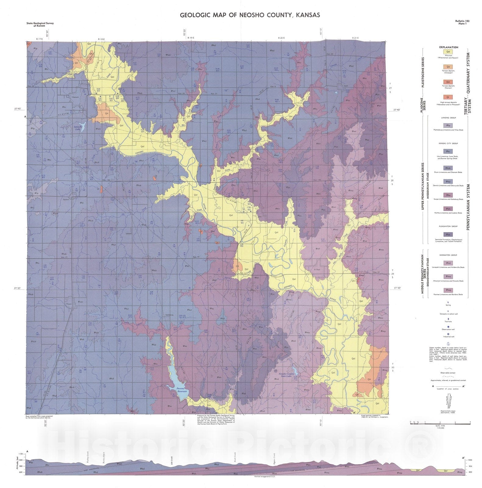Map Geologic map of Neosho County, Kansas, 1966 Cartography Wall Art