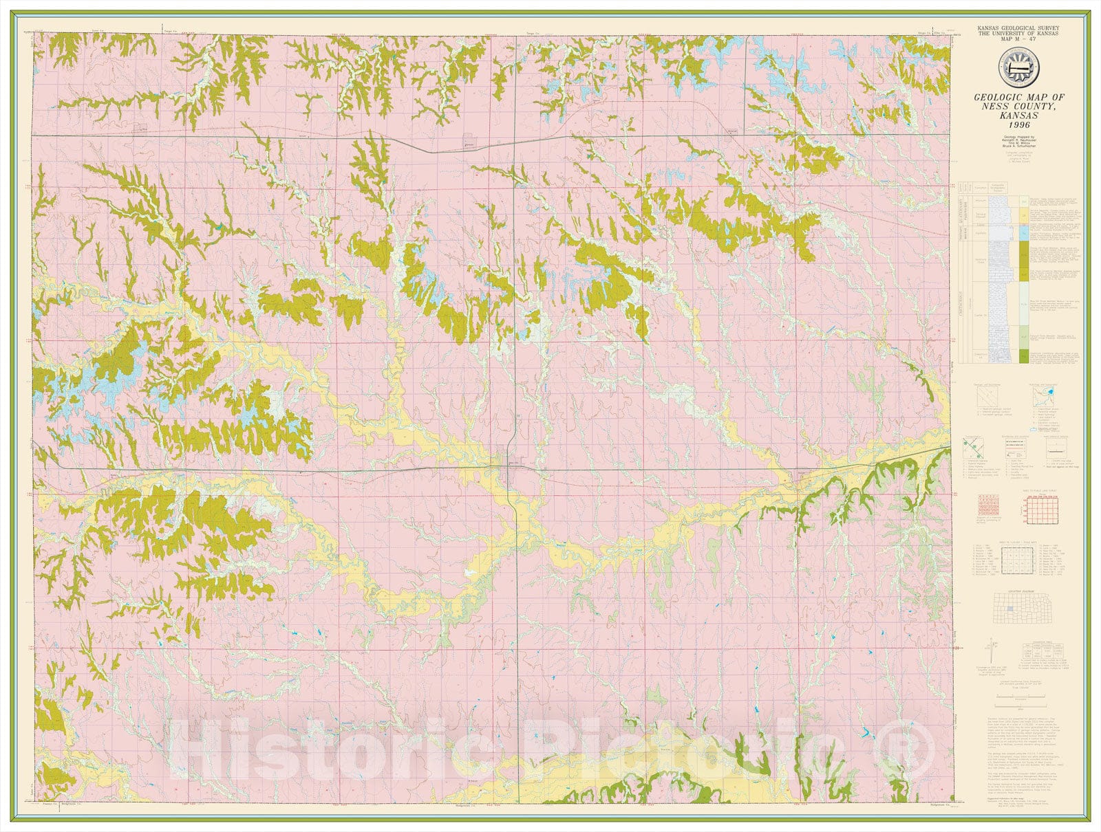 Map Geologic map of Ness County, Kansas, 1996 Cartography Wall Art