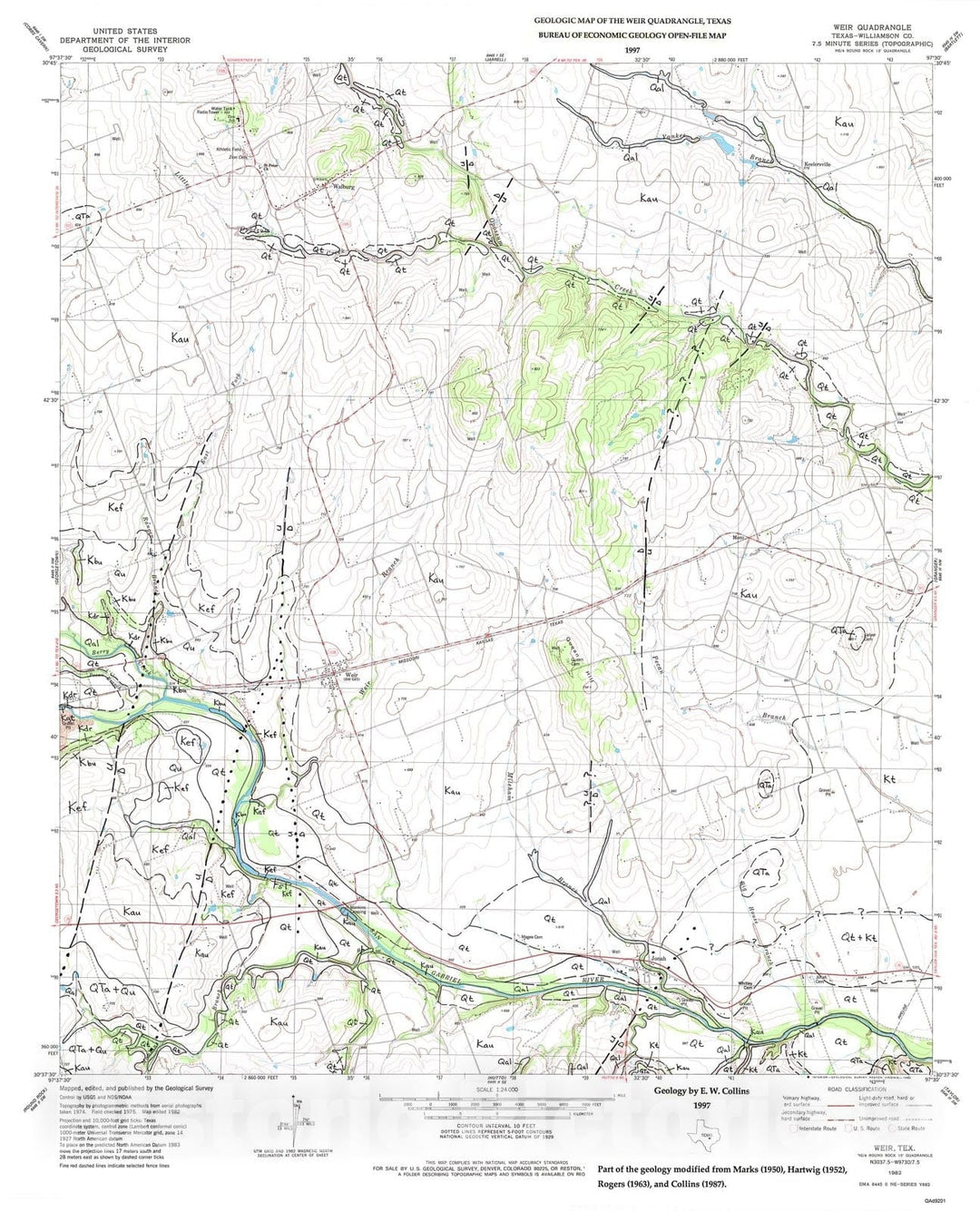 Map : Geologic map of the Weir quadrangle, Texas, 1997 Cartography Wall Art :