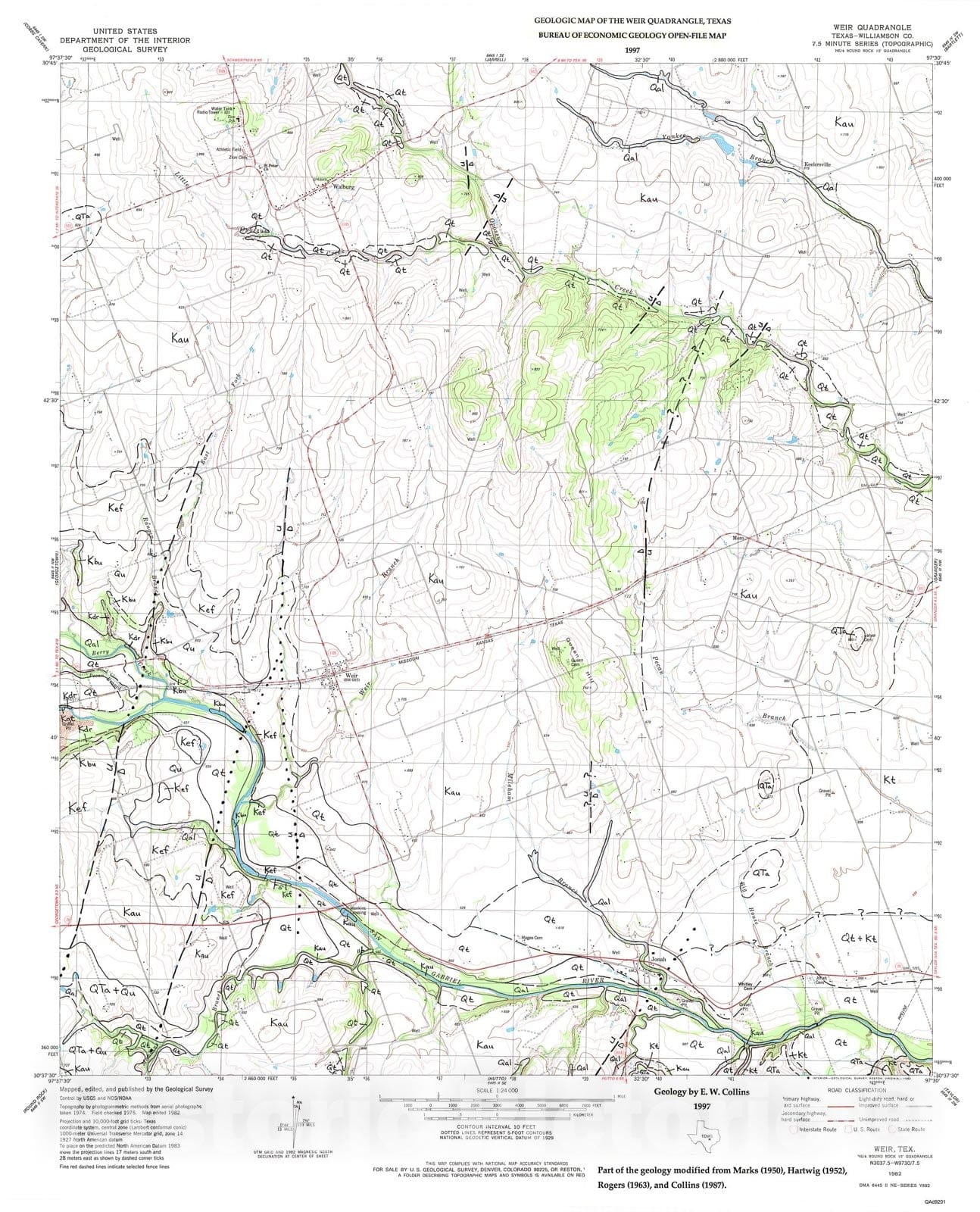 Map : Geologic map of the Weir quadrangle, Texas, 1997 Cartography Wall Art :