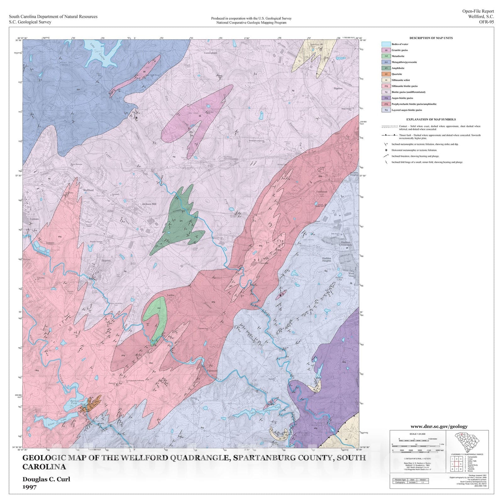 Map Geologic map of the Wellford quadrangle, Spartanburg County, Sou