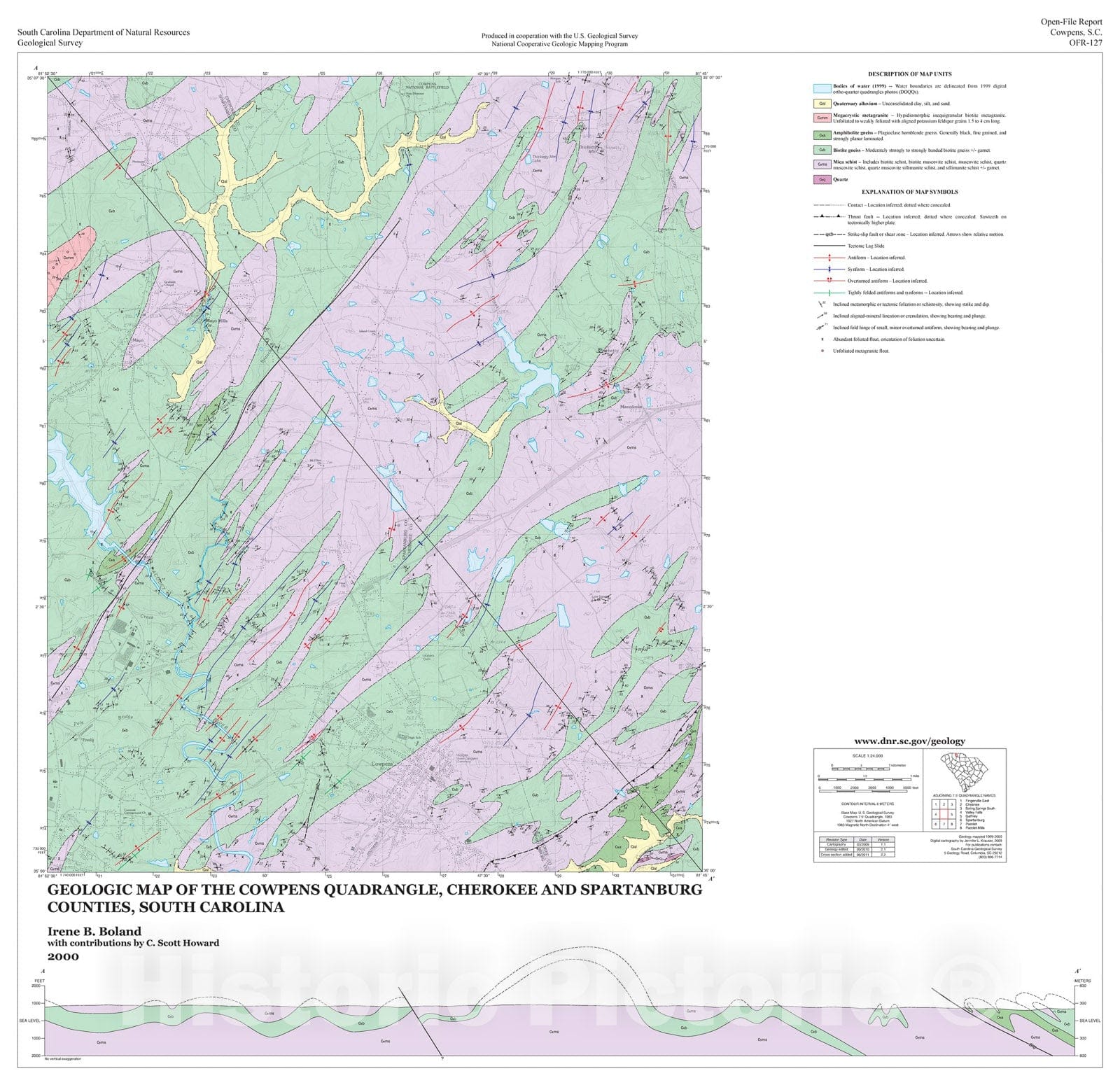 Map Geologic map of the Cowpens quadrangle, Cherokee and Spartanburg