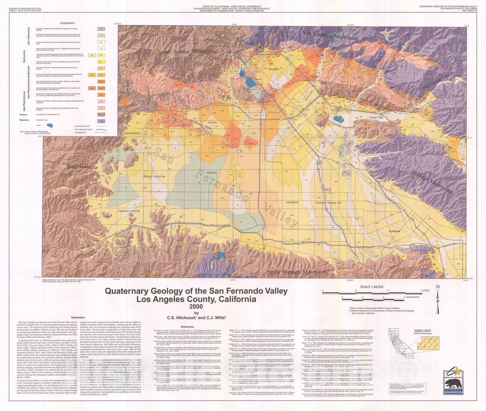 Map : Quaternary Geology of the San Fernando Valley, Los Angeles County, California, 2000 Cartography Wall Art :