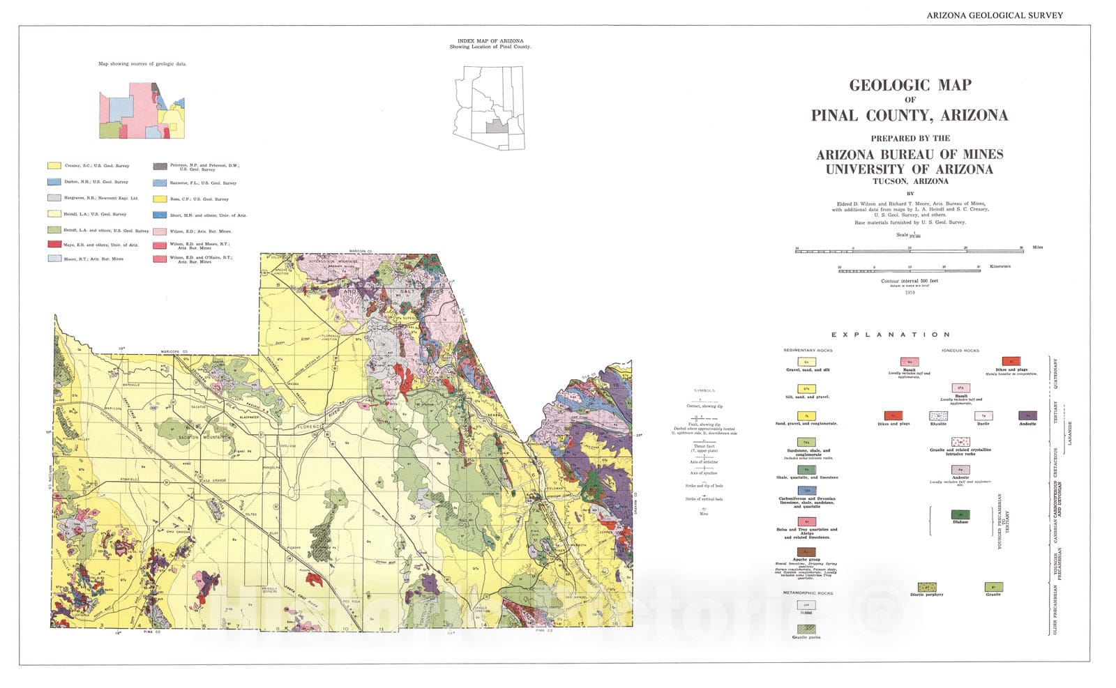 Map : Geologic map of Pinal County, Arizona, 1959 Cartography Wall Art :
