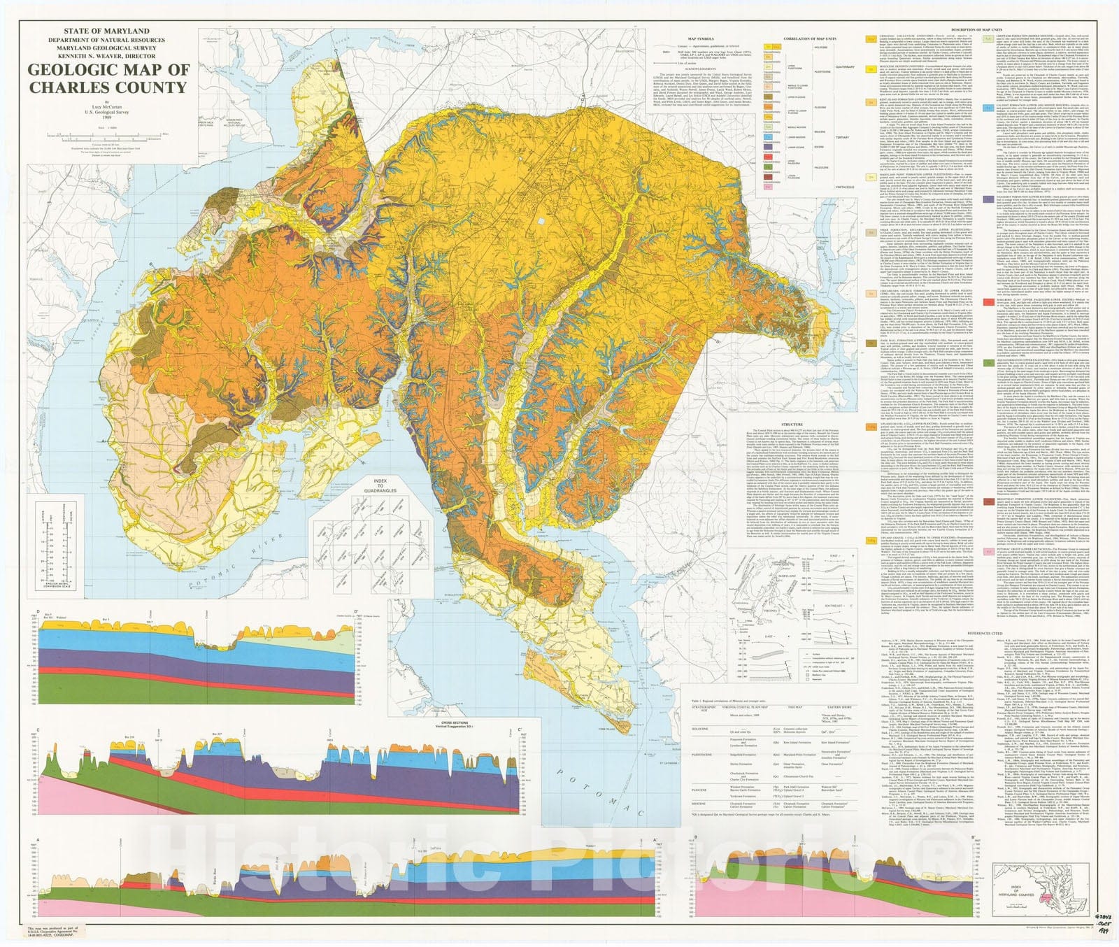 Map : Geologic map of Charles County, 1989 Cartography Wall Art :