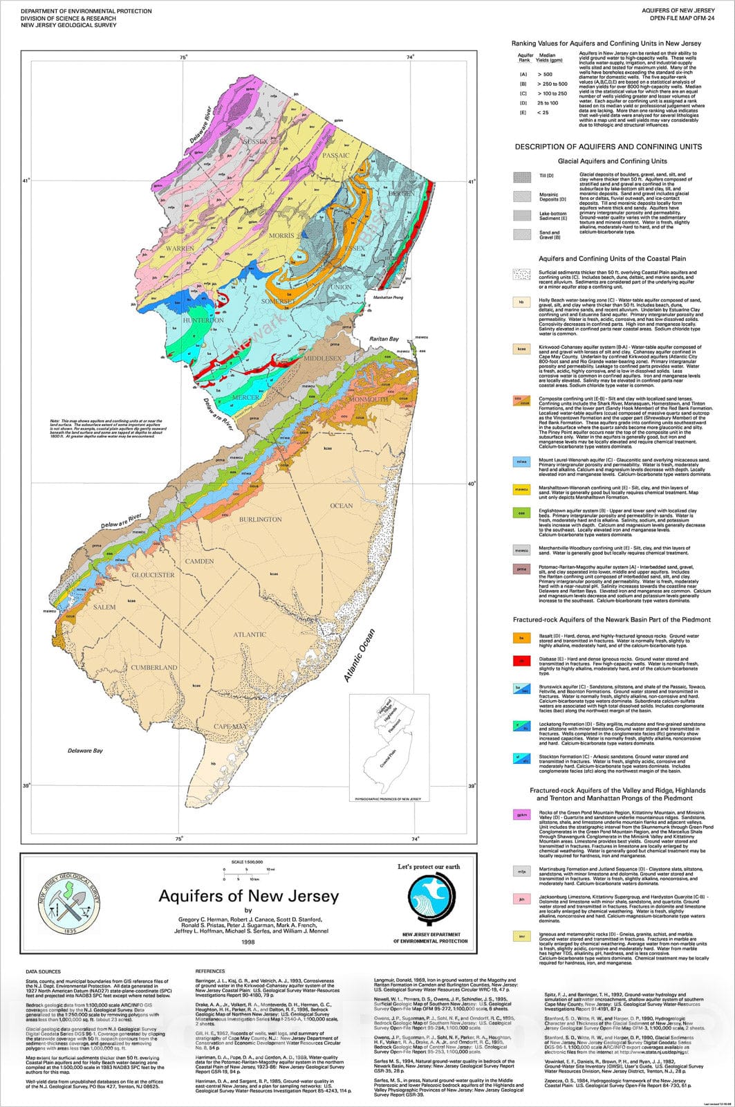 Map : Aquifers of New Jersey, 1998 Cartography Wall Art :