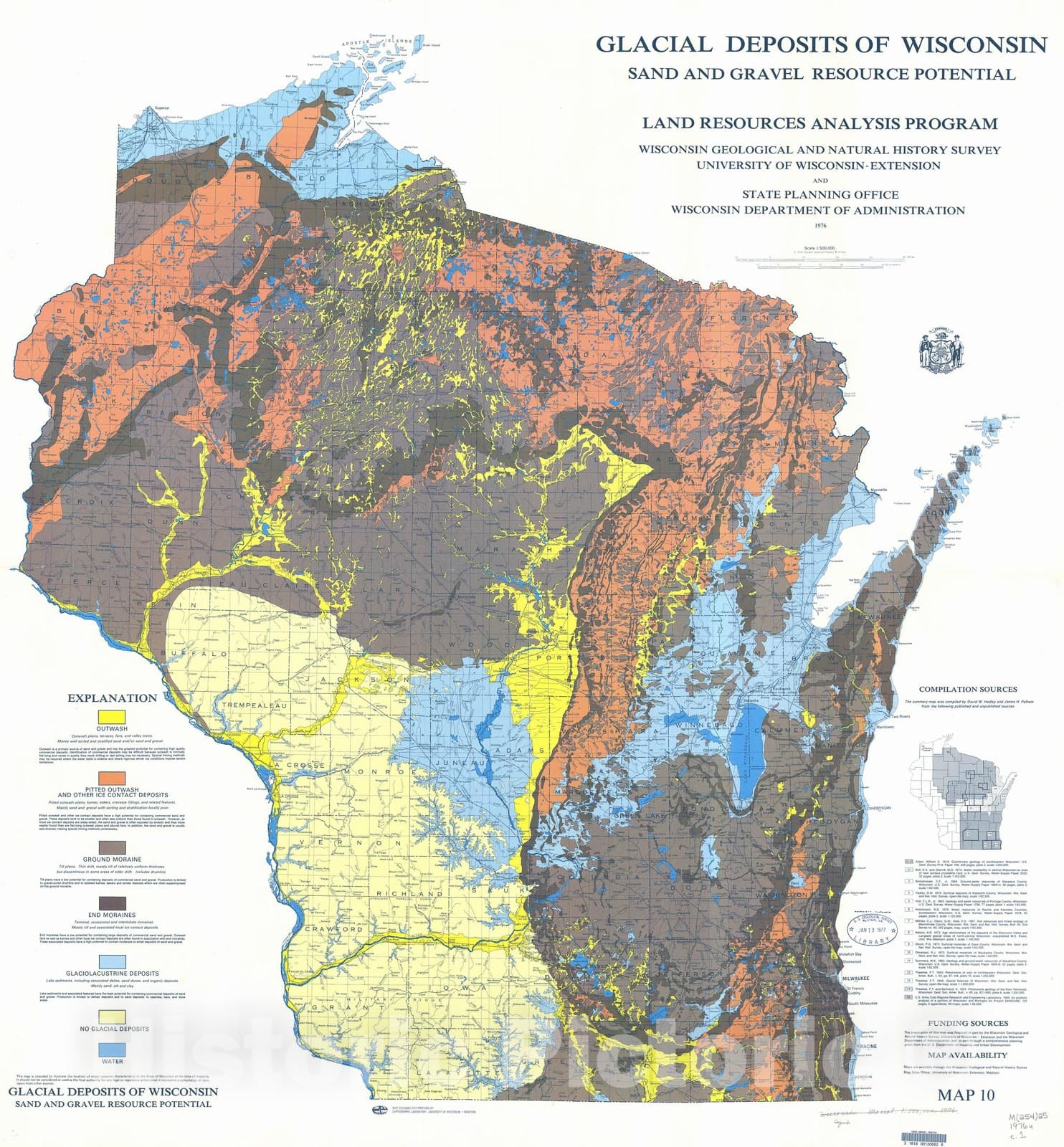 Map : Glacial Deposits of Wisconsin: Sand and Gravel Resource Potential, 1976 Cartography Wall Art :