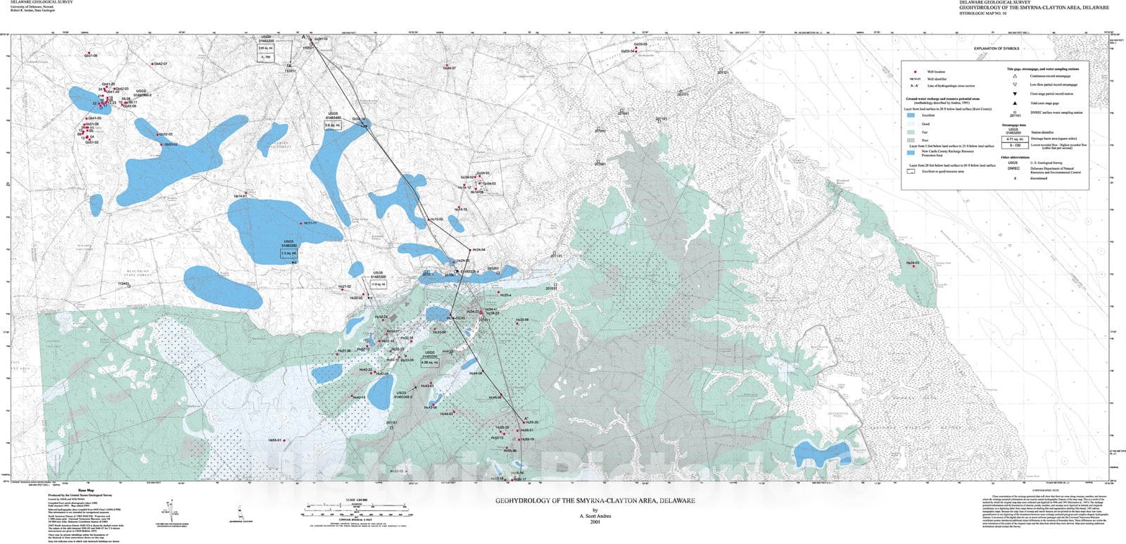 Map : Geohydrology of the Smyrna-Clayton area, Delaware, 2001 Cartography Wall Art :