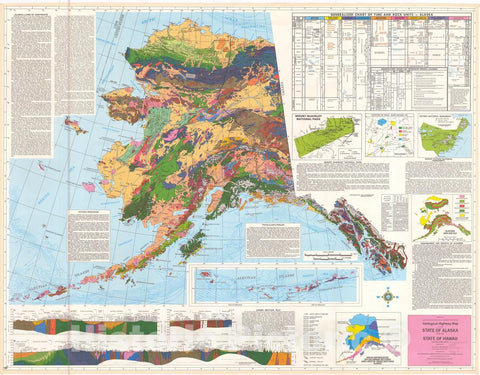 Map : Geological highway map of the state of Hawaii and the state of Alaska [Alaska], 1974 Cartography Wall Art :