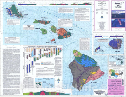 Map : Geological highway map of the state of Hawaii and the state of Alaska [Hawaii], 1974 Cartography Wall Art :