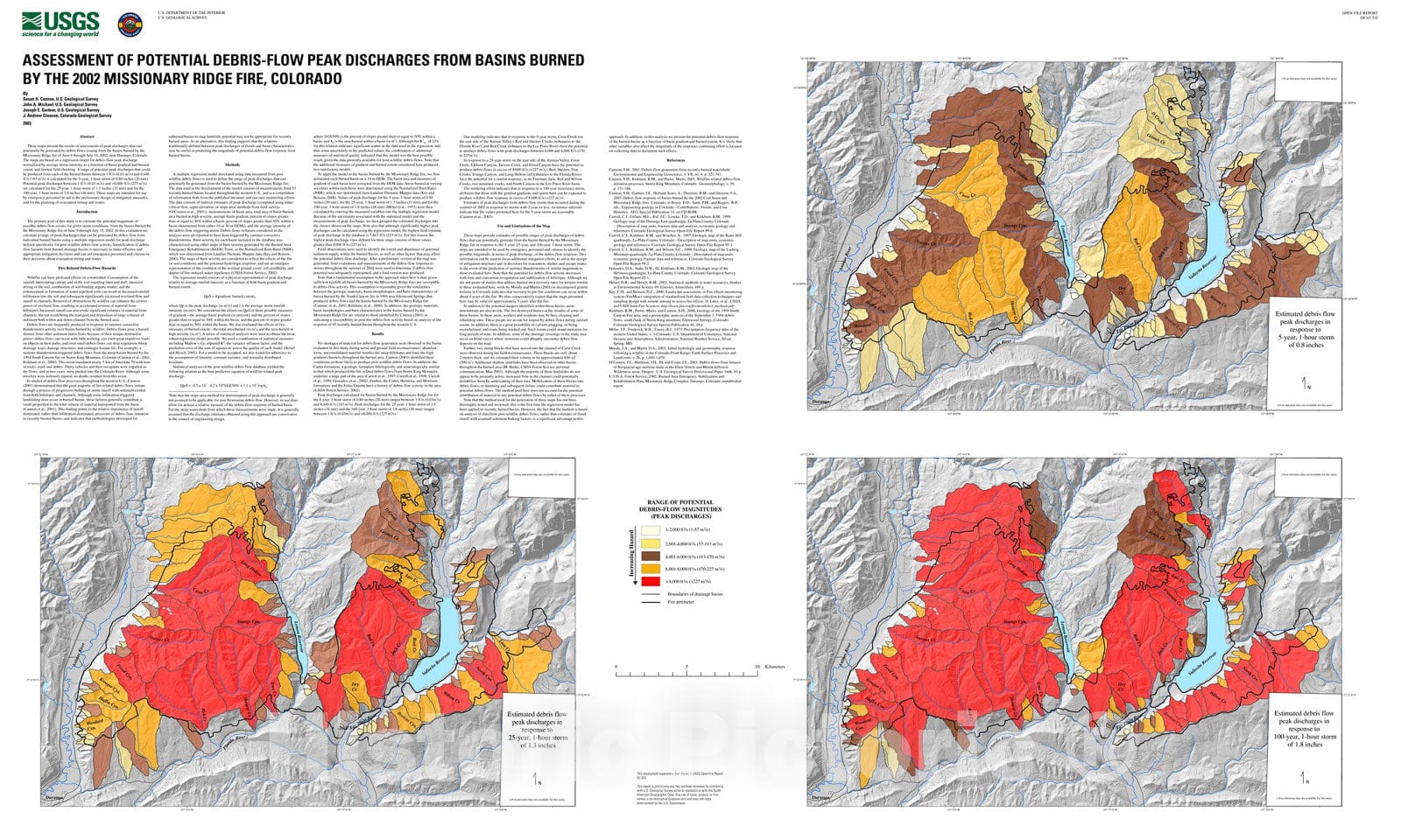 Map : Emergency assessment of potential debris-flow peak discharges, Missionary Ridge fire, Colorado, 2002 Cartography Wall Art :