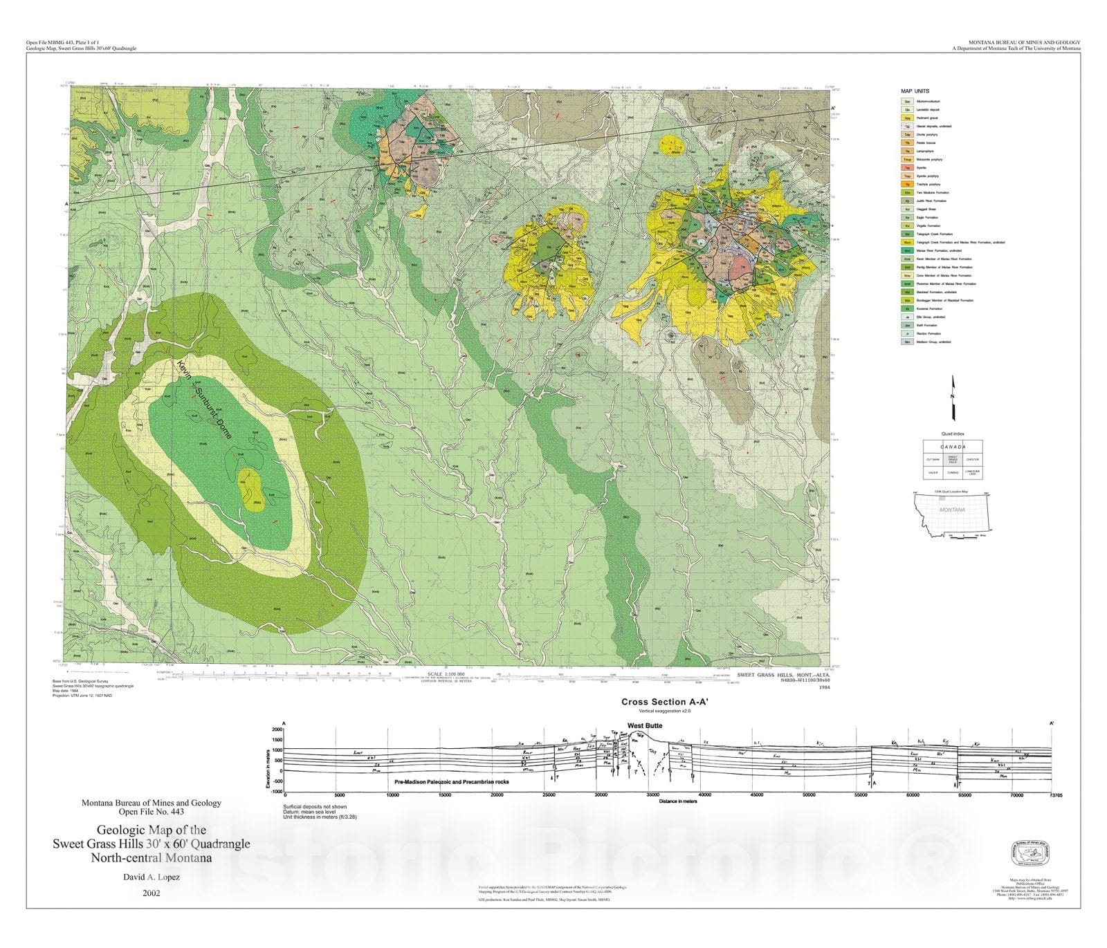 Map : Geologic map of the Sweet Grass Hills 30'x60' quadrangle, north-central Montana, 2002 Cartography Wall Art :