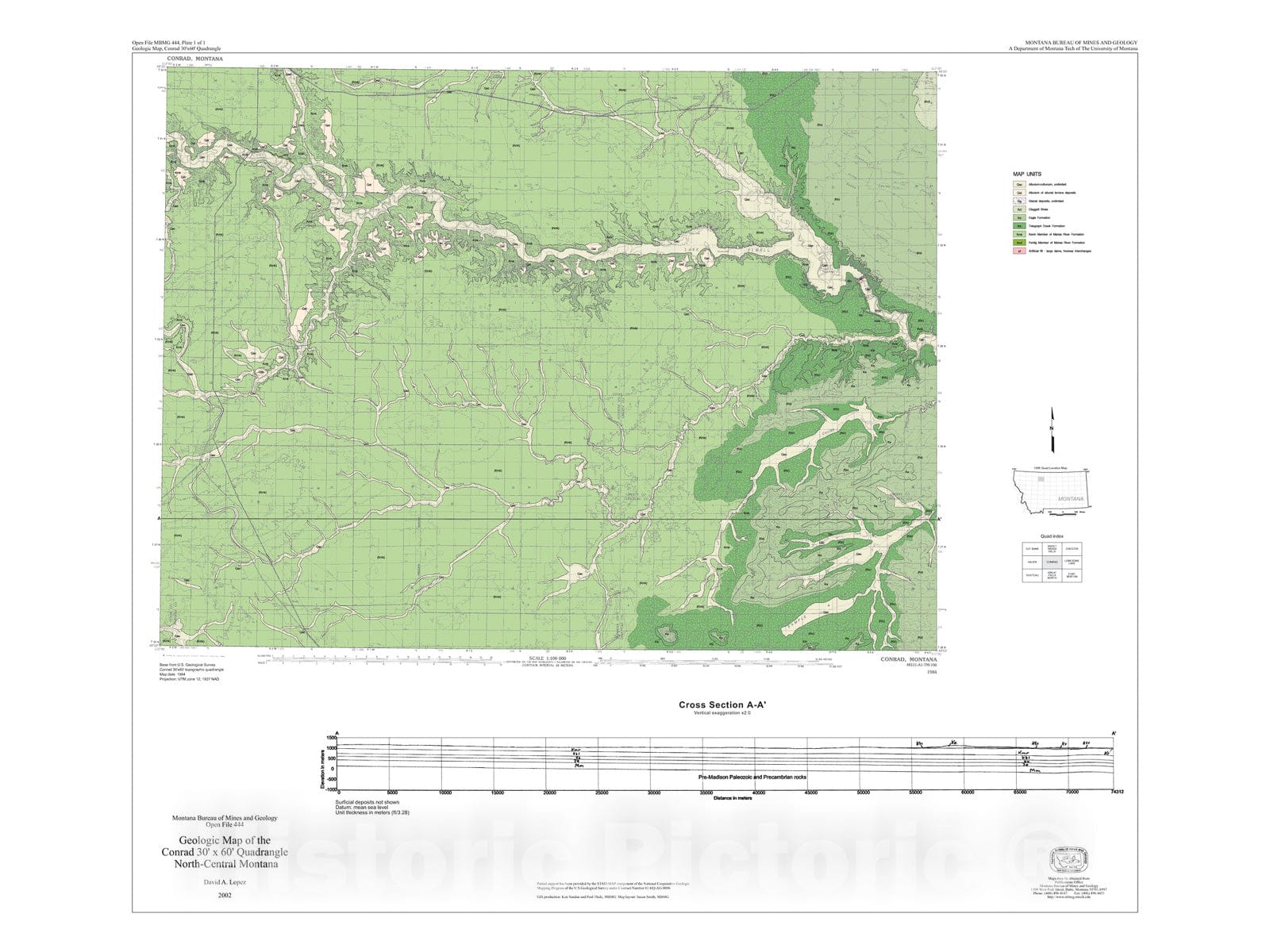 Map : Geologic map of the Conrad 30'x60' quadrangle, north-central Montana, 2002 Cartography Wall Art :