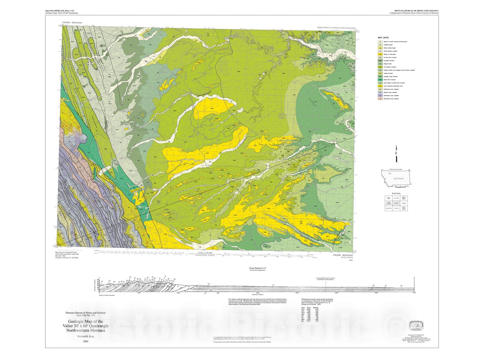 Map : Geologic map of the Valier 30'x60' quadrangle, northwestern Montana, 2002 Cartography Wall Art :