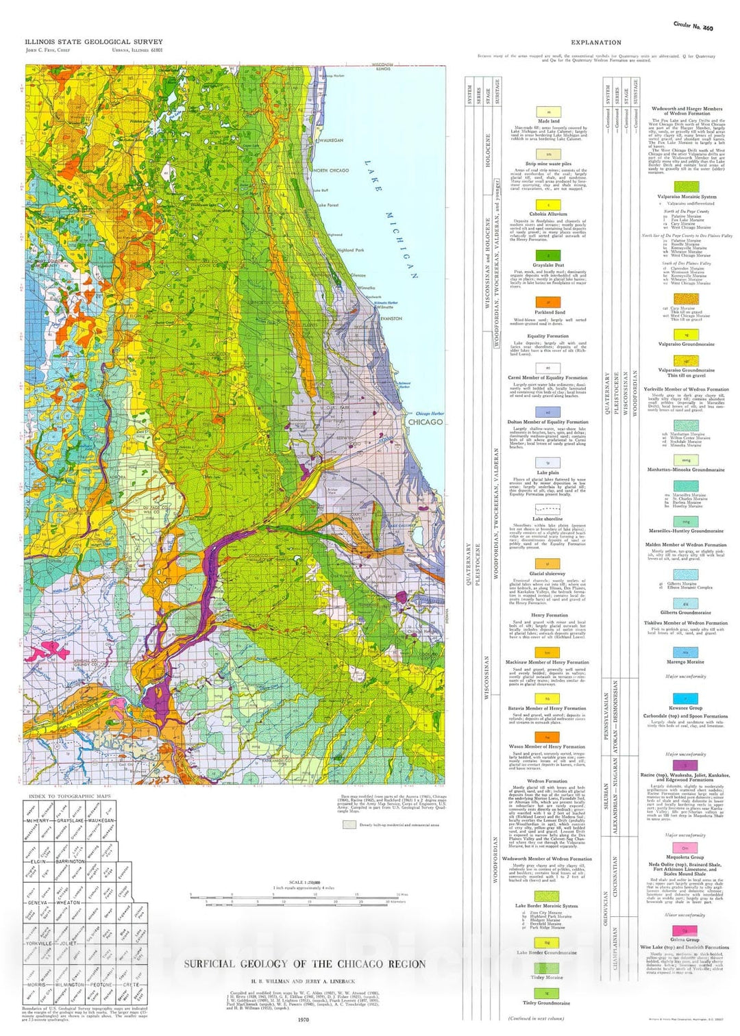 Map : Summary of the geology of the Chicago area, 1971 Cartography Wall Art :