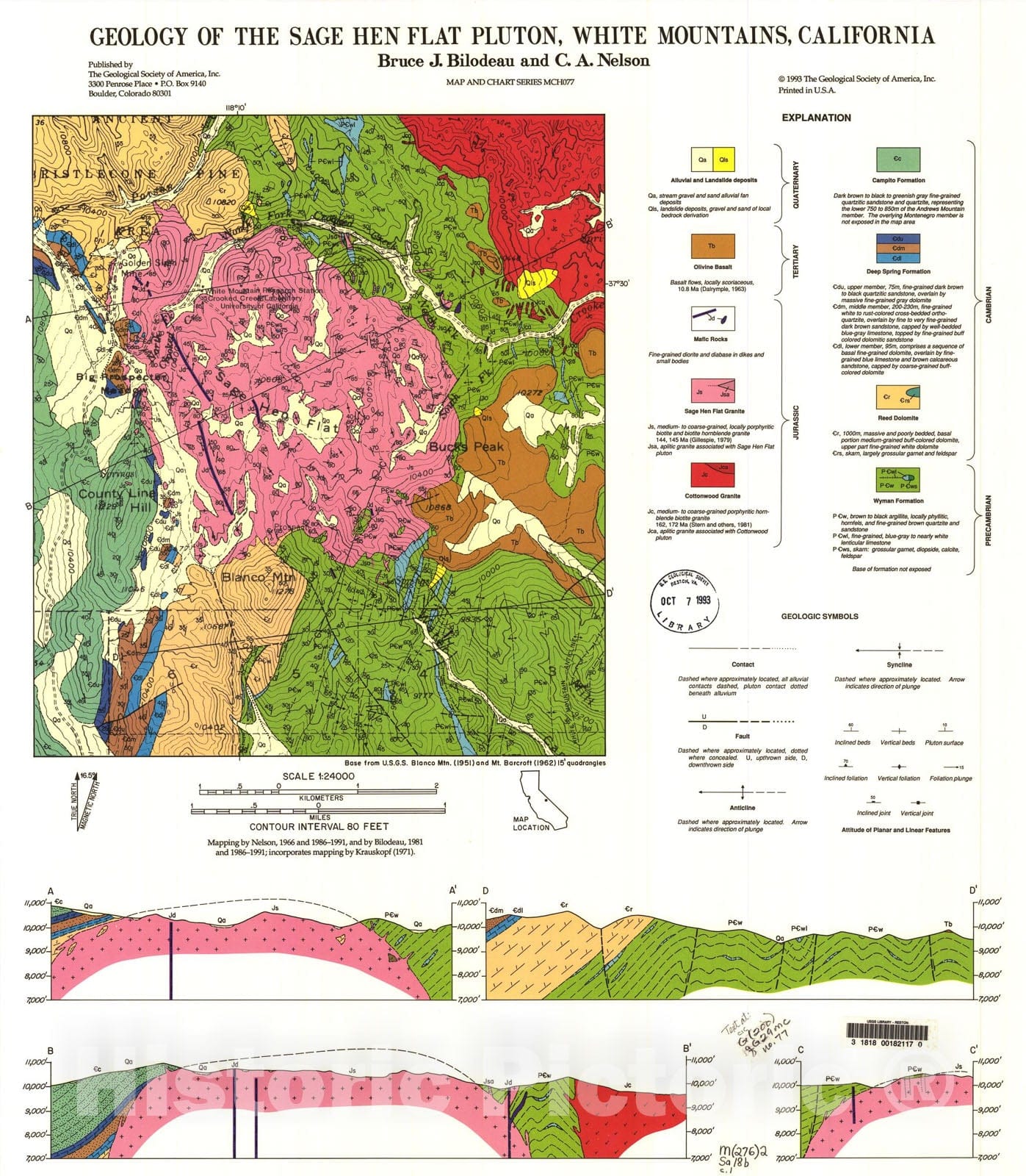 Map : Geology of the Sage Hen Flat pluton, White Mountains, California, 1993 Cartography Wall Art :