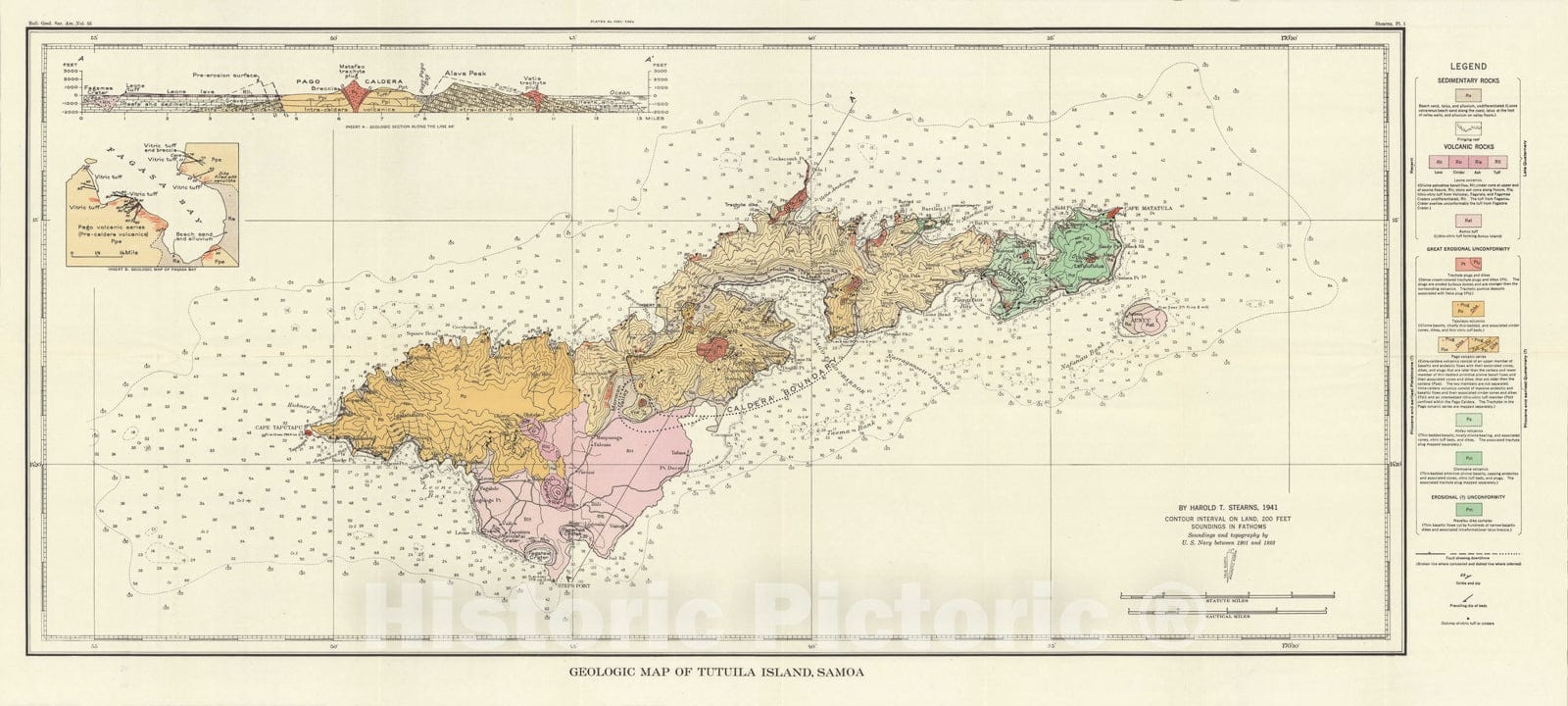 Map : Geology of the Samoan Islands, 1944 Cartography Wall Art ...