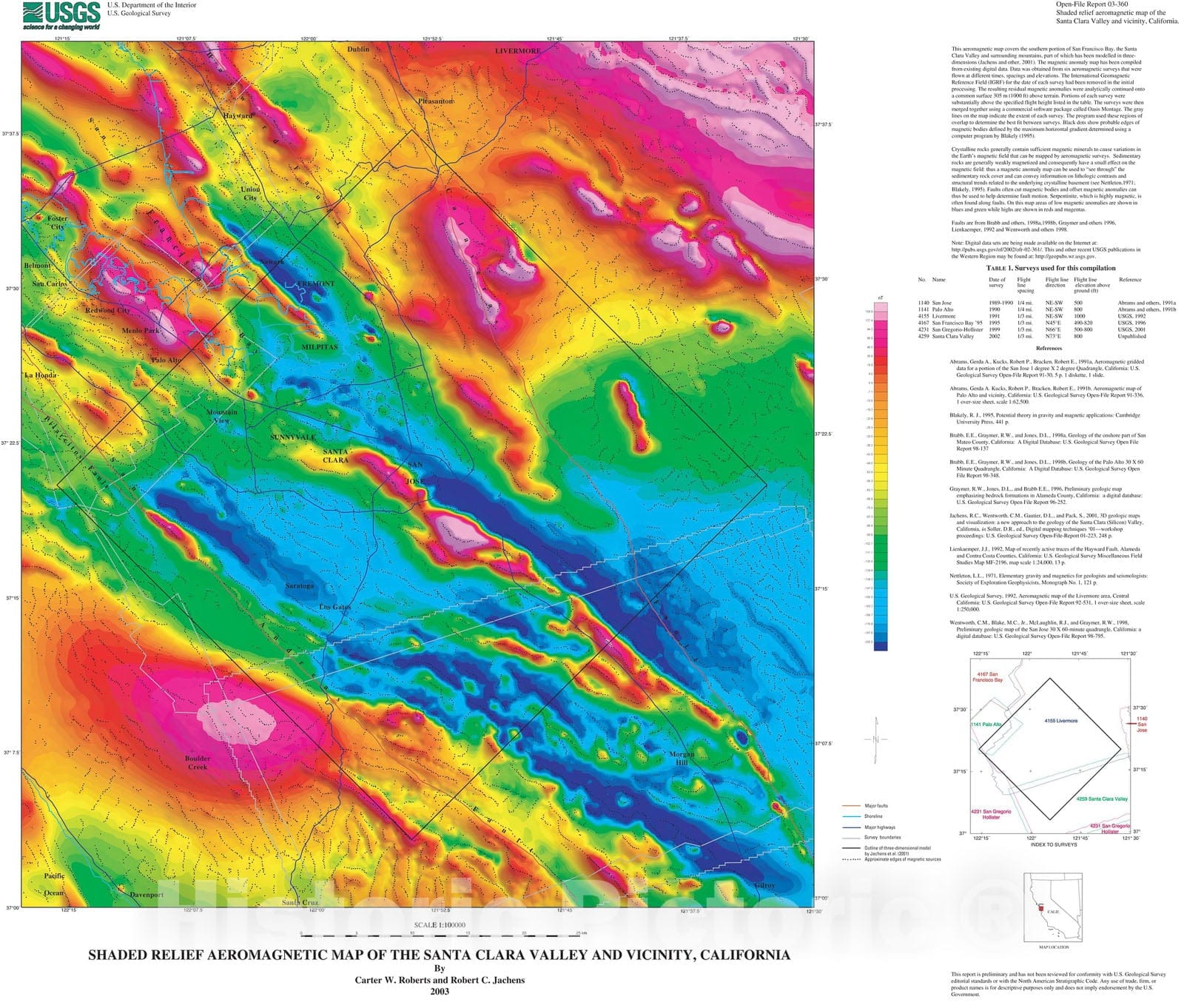 Map : Shaded relief aeromagnetic map of the Santa Clara Valley and vic ...