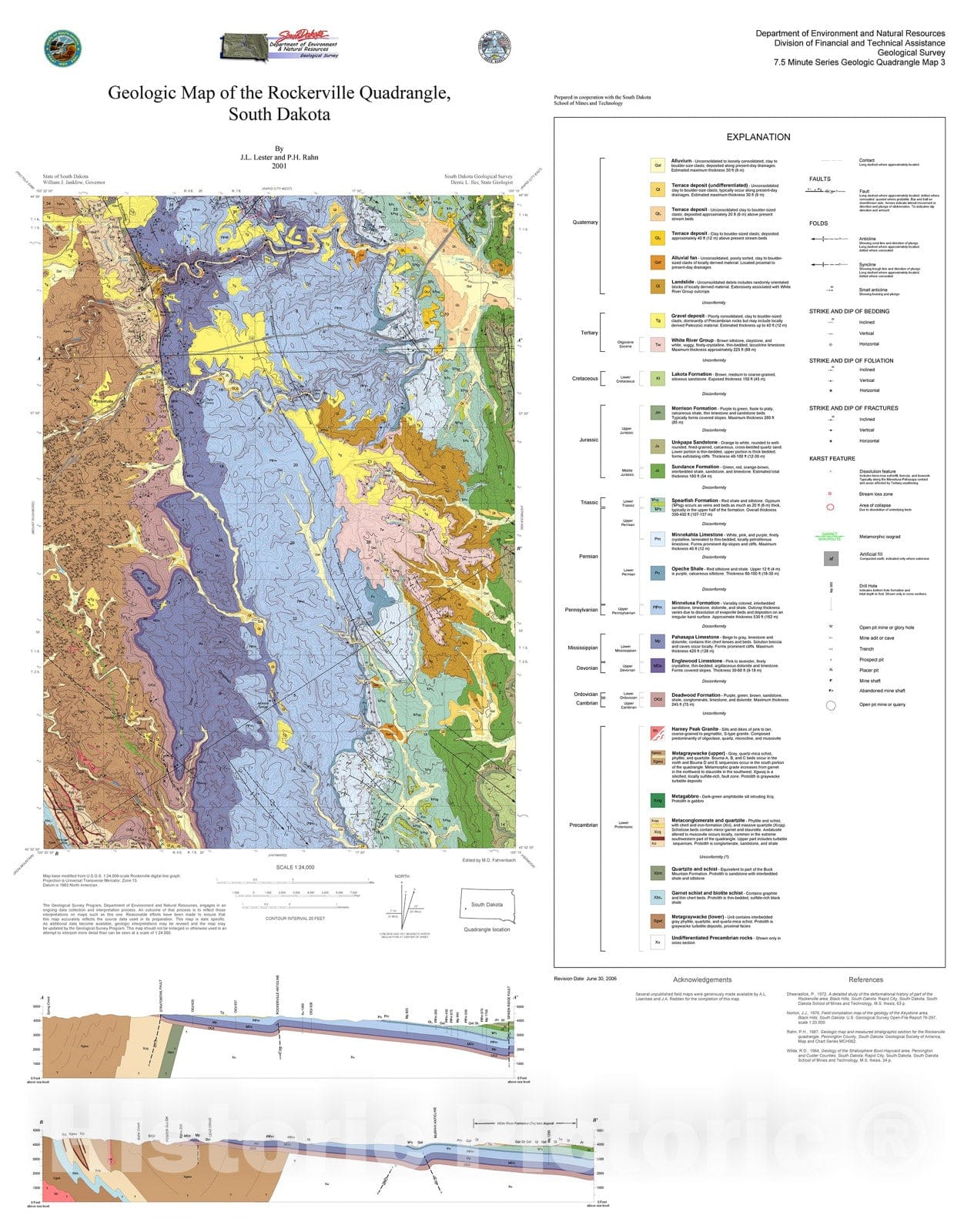 Map Geologic map of the Rockerville quadrangle, South Dakota, 2001 C Historic Pictoric