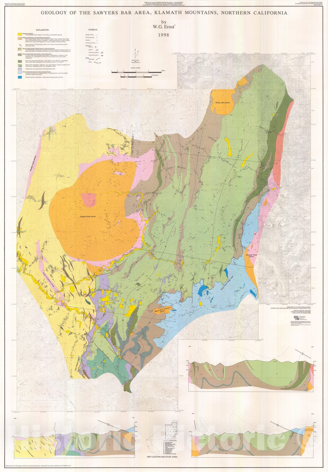 Map : Geology of the Sawyers Bar area, Klamath Mountains, northern California, 1998 Cartography Wall Art :
