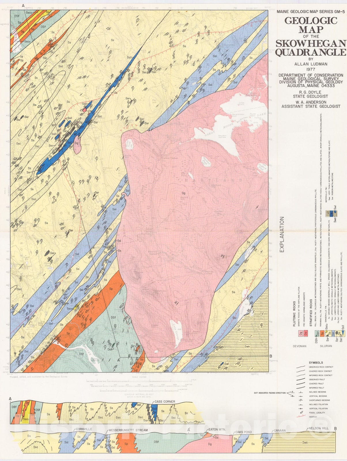Map : Geologic map and cross sections of the Skowhegan 15' quadrangle, Maine, 1977 Cartography Wall Art :