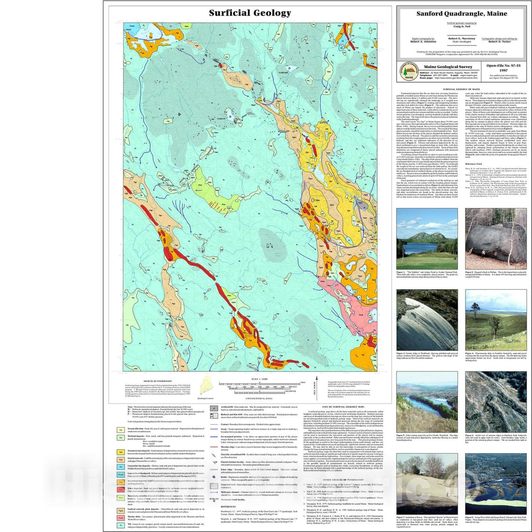 Map : Surficial Geology of the Sanford Quadrangle, Maine, 1997 Cartography Wall Art :