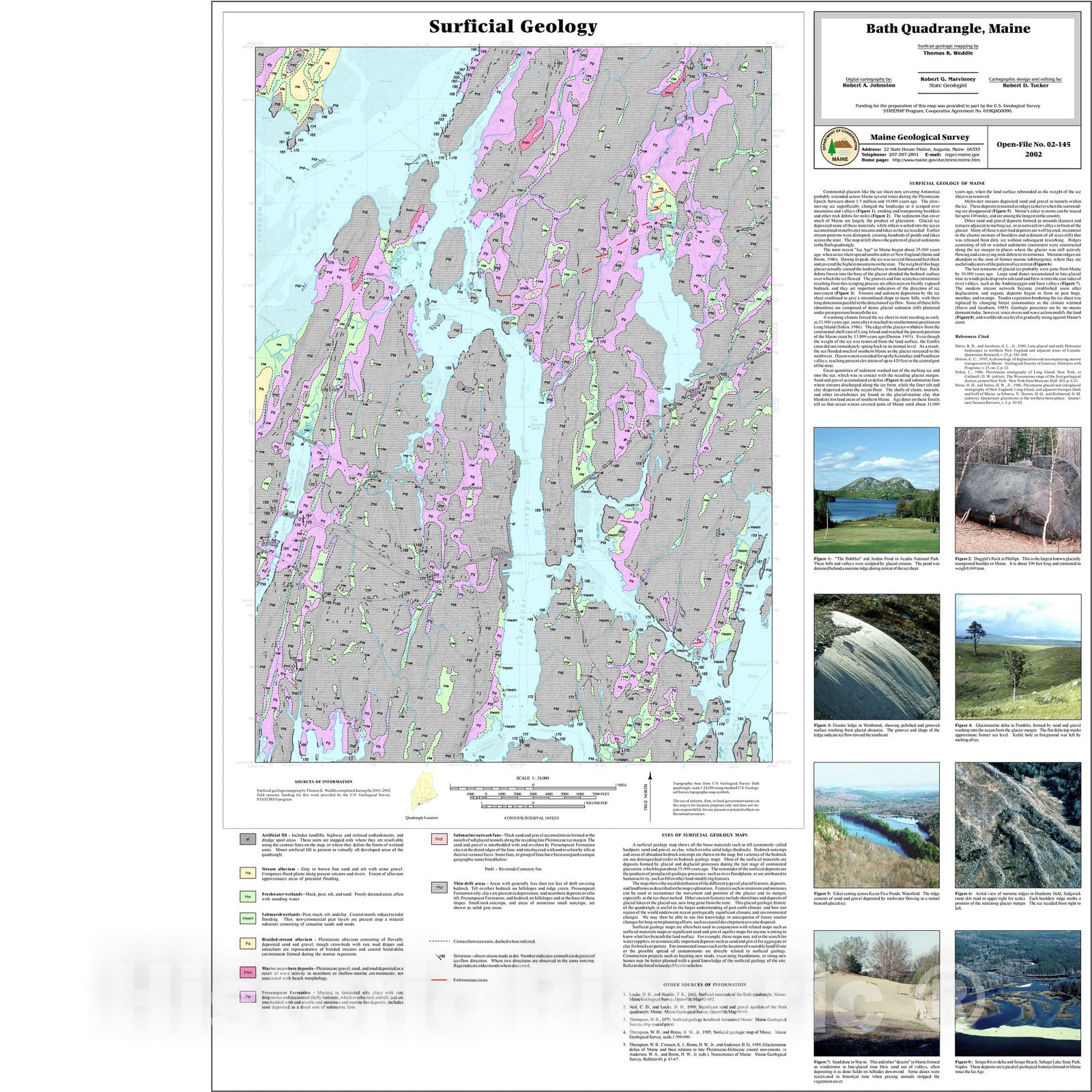 Map : Surficial Geology of the Bath Quadrangle, Maine, 2002 Cartography Wall Art :