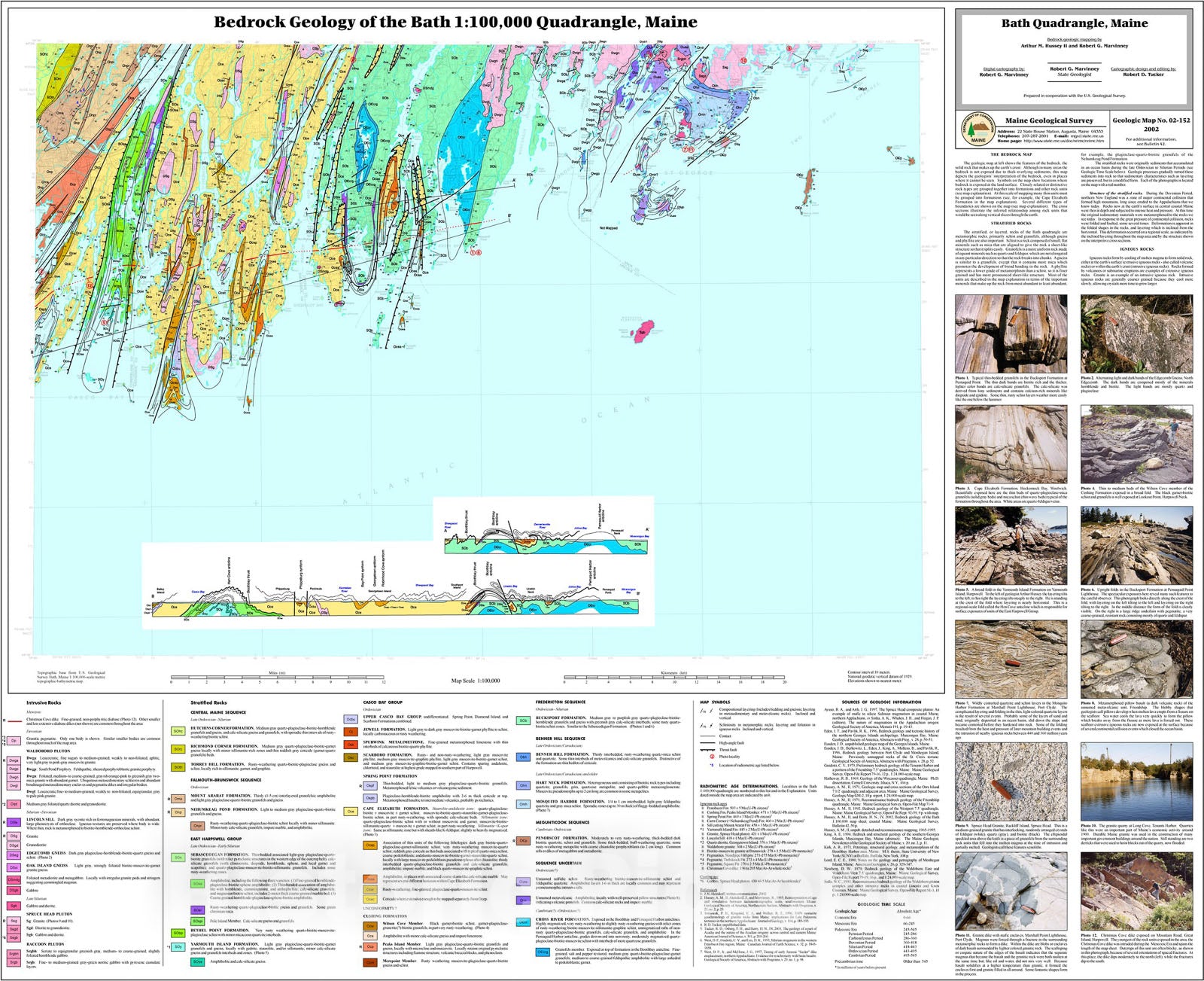 Map : Bedrock Geology of the Bath 1:100,000 Quadrangle, Maine, 2002 Cartography Wall Art :