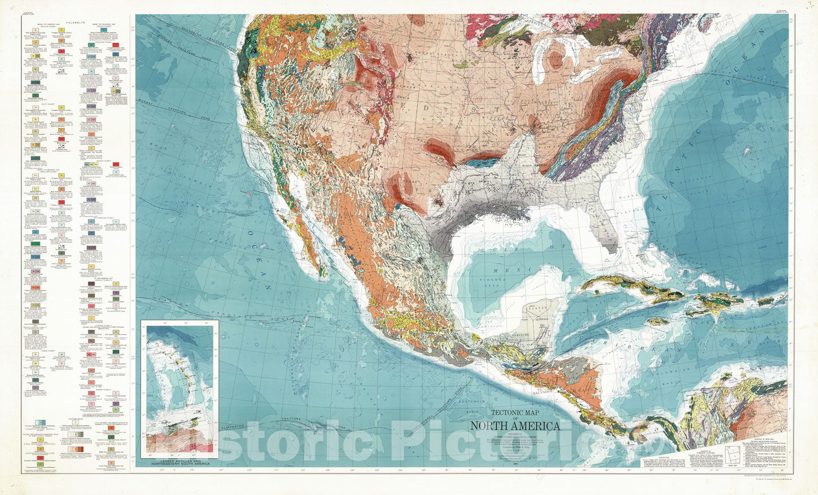 Map Tectonic map of North America, 1969 Cartography Wall Art