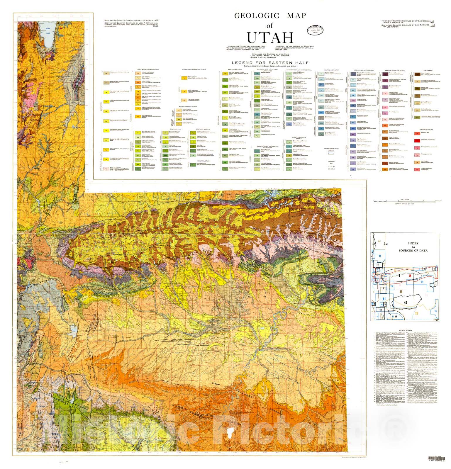 Map : Geologic map of Utah (northeast quarter), 1961 Cartography Wall Art :
