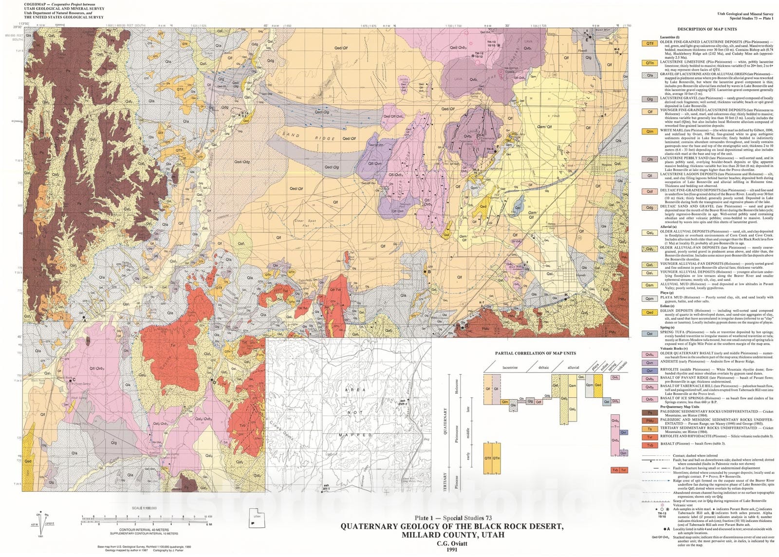 Map : Quaternary geology of the Black Rock Desert, Millard County, Utah, 1991 Cartography Wall Art :