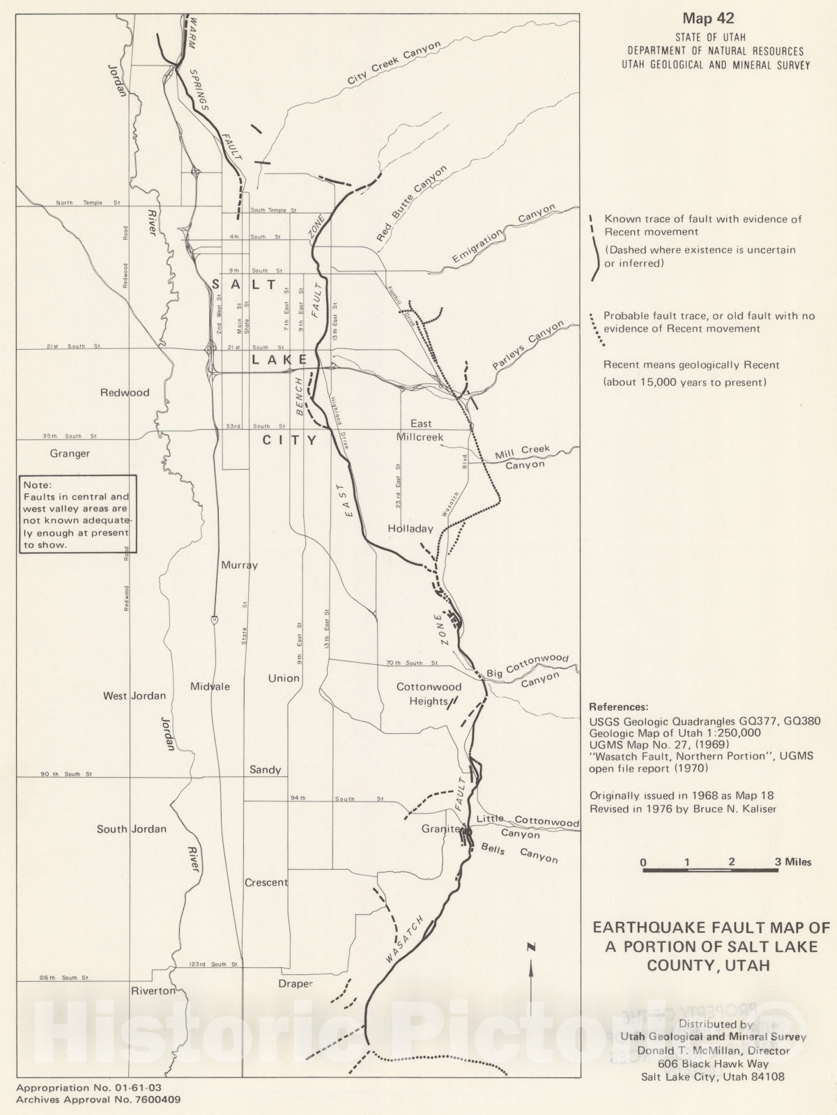 Map : Earthquake fault map of a portion of Salt Lake County, Utah, 1976 Cartography Wall Art :