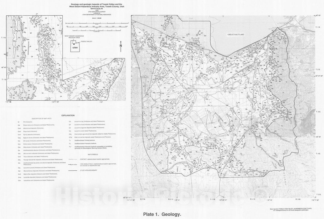 Map : Geology and geologic hazards of Tooele Valley and the West Desert hazardous  industry area, Tooele County, Utah [West Desert area], 1999 Cartography Wall Art :