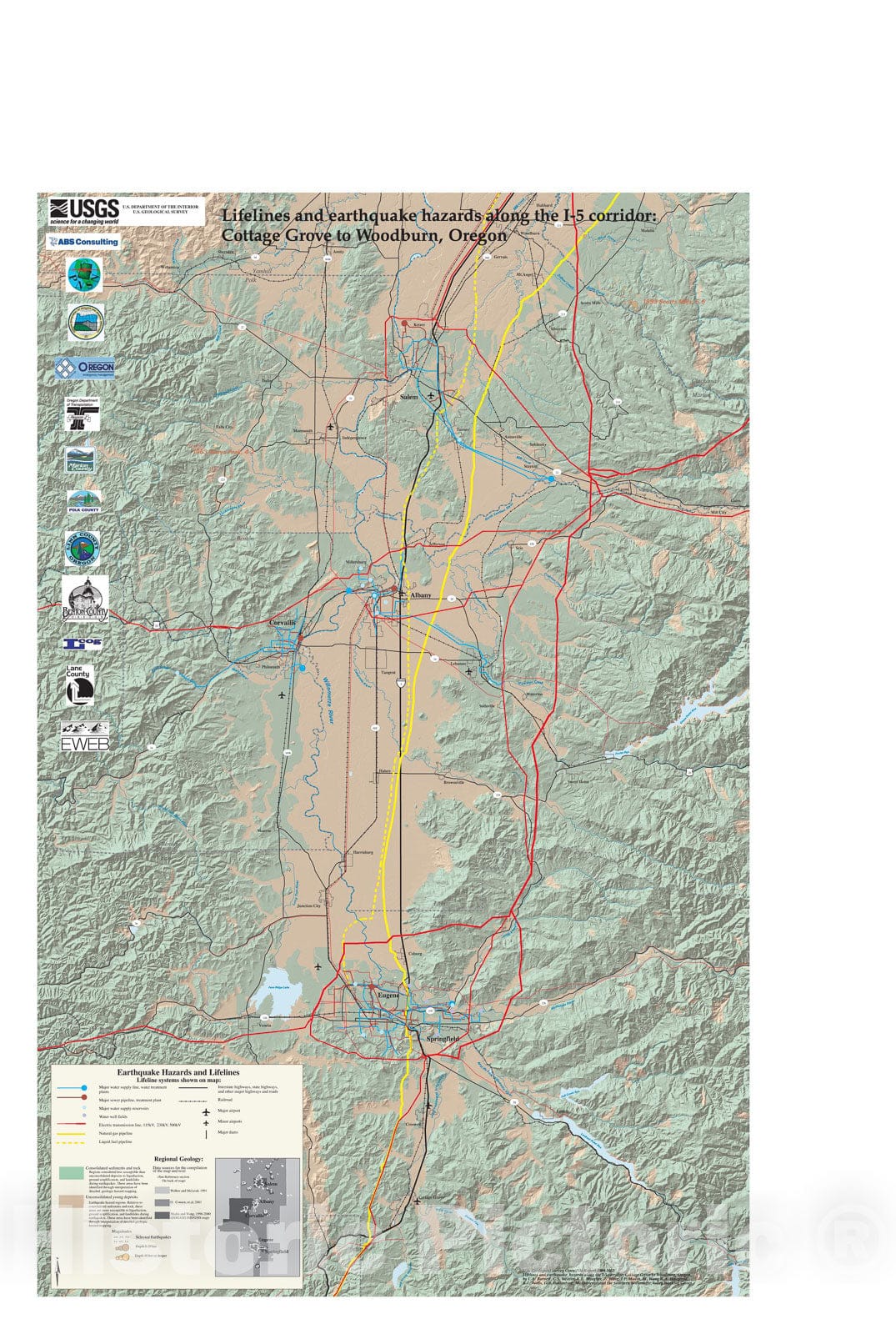Map : Lifelines and earthquake hazards in the Interstate five urban corridor: Cottage Grove to Woodburn, Oregon, 2004 Cartography Wall Art :