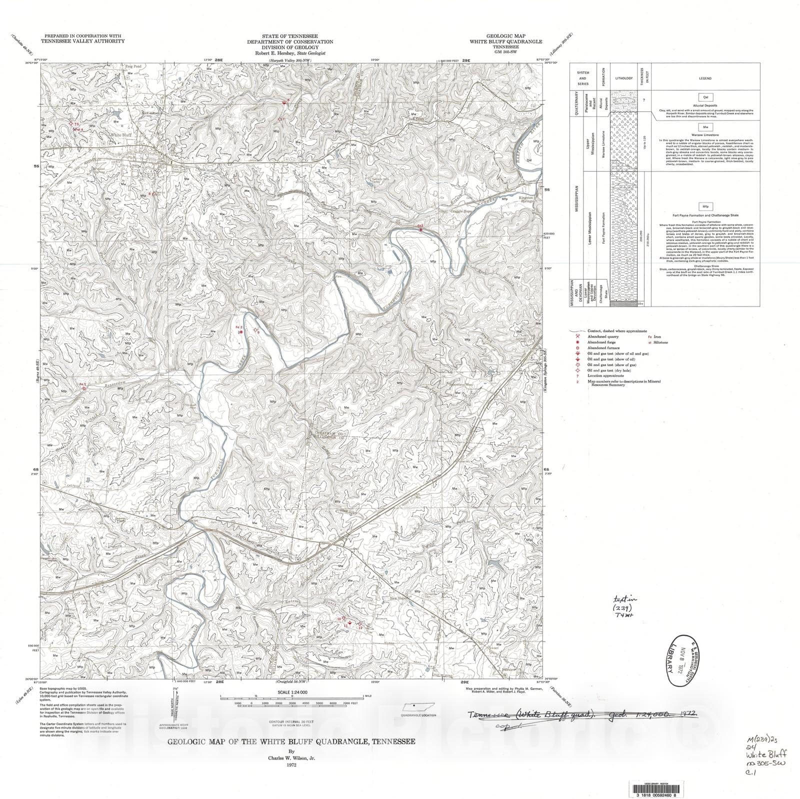 Map : Geologic Map and Mineral Resources Summary of the White Bluff Quadrangle, 1977 Cartography Wall Art :