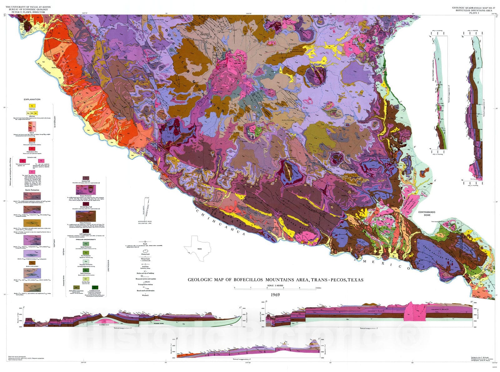 Map : Geologic map of the Bofecillos Mountains area, Trans-Pecos Texas, 1970 Cartography Wall Art :
