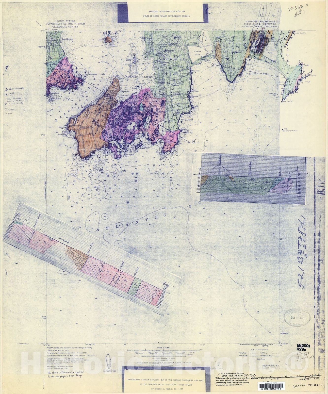 Map : Preliminary bedrock geologic map of the Newport and Prudence quadrangles and part of the Sakonnet Point quadrangle, Rhode Island, 1975 Cartography Wall Art :
