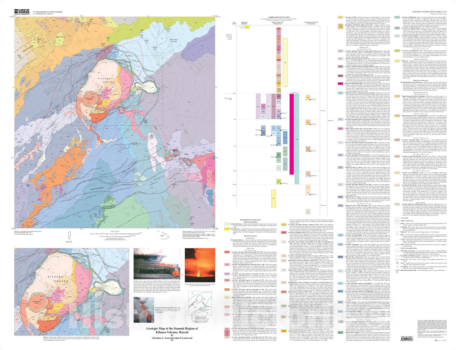 Map : Geologic map of the summit region of Kilauea Volcano, Hawaii, 2004 Cartography Wall Art :