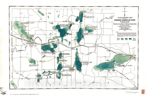 Map : Hydrographic Map of the Oconomowoc-Waukesha Lake District, Waukesha County, Wisconsin, 1898 Cartography Wall Art :