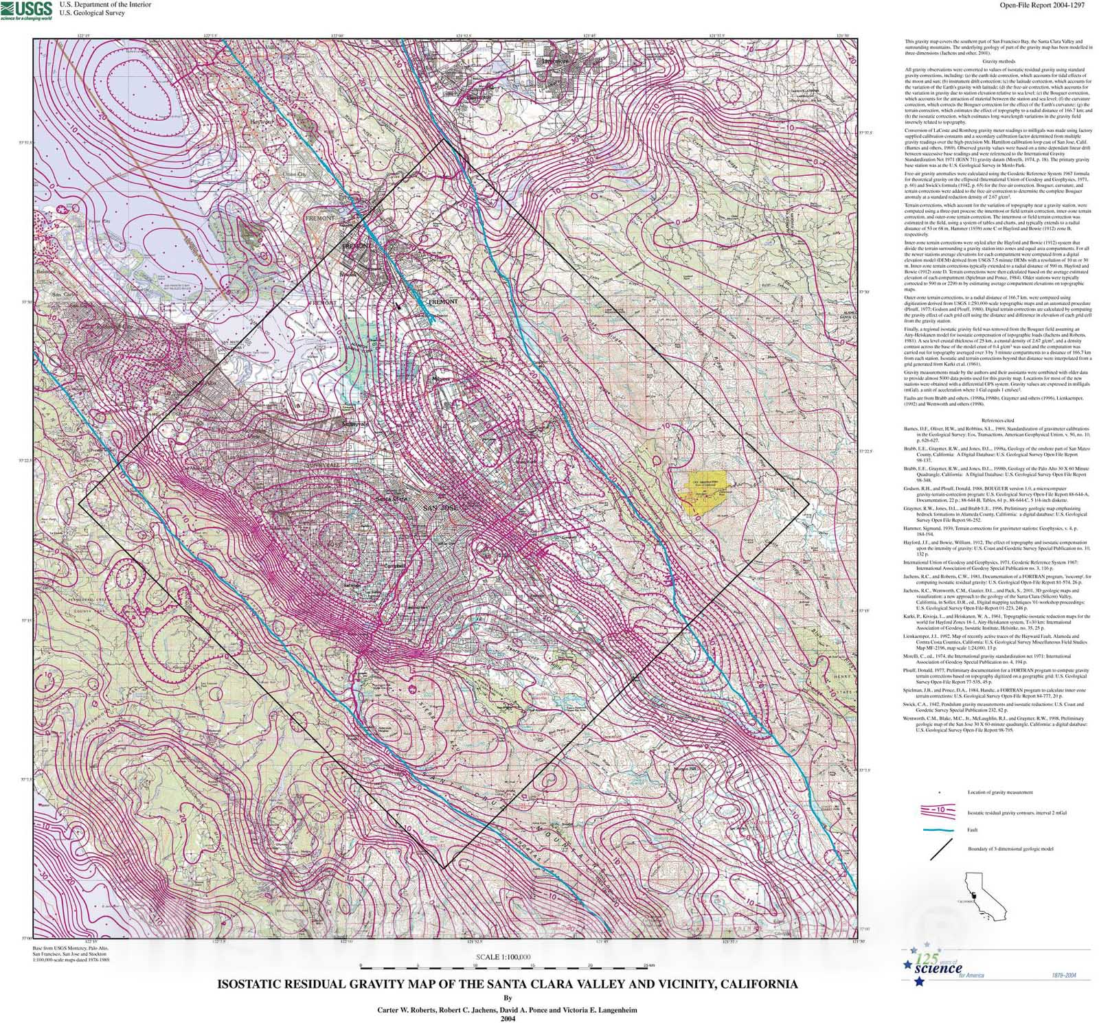 Map : Isostatic residual gravity map of the Santa Clara Valley and vicinity, California, 2004 Cartography Wall Art :