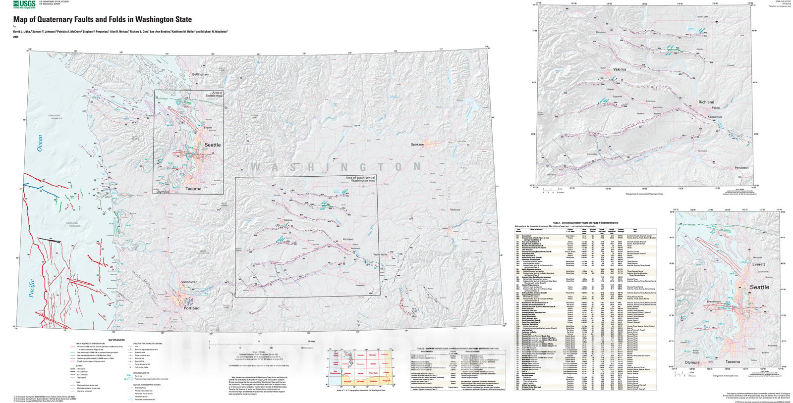 Map : Map and data for Quaternary faults and folds in Washington State, 2004 Cartography Wall Art :
