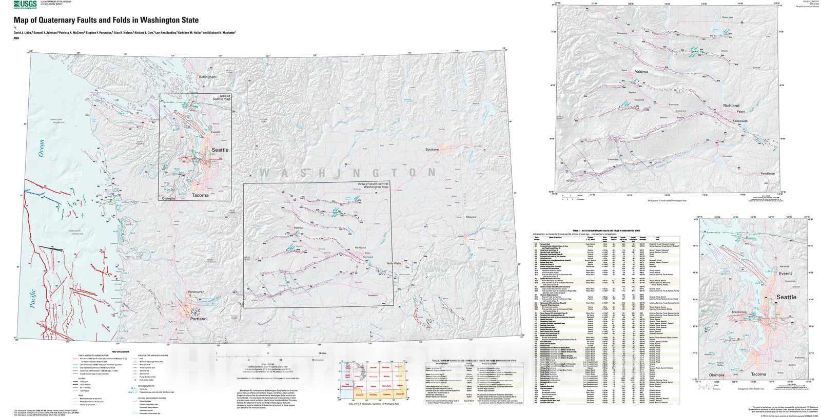 Map : Map and data for Quaternary faults and folds in Washington State, 2004 Cartography Wall Art :