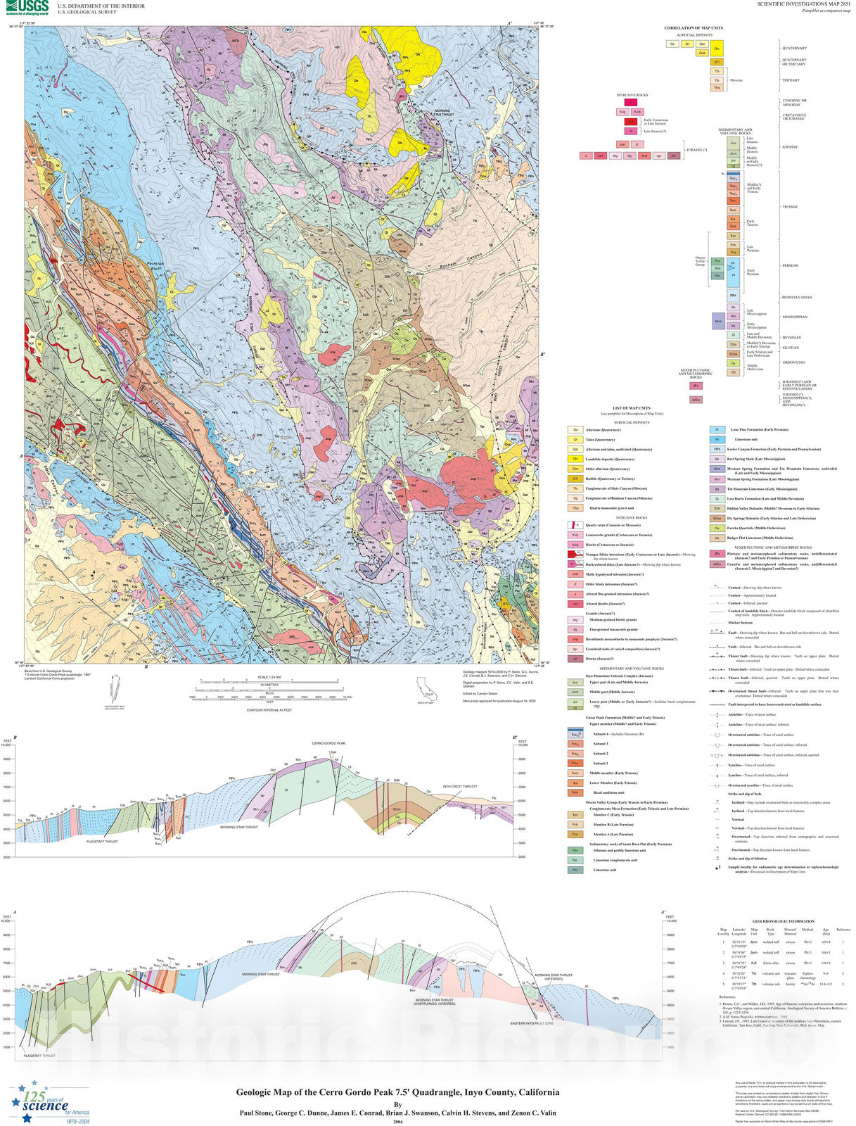 Map : Geologic map of the Cerro Gordo Peak 7.5' quadrangle, Inyo County, California, 2004 Cartography Wall Art :