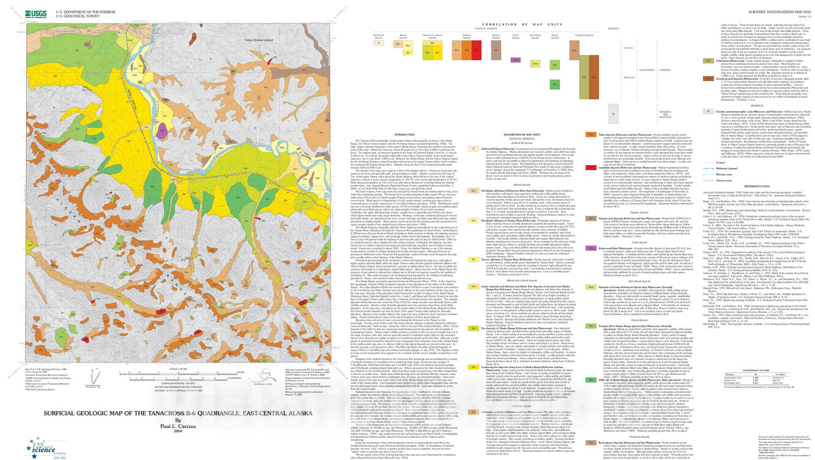 Map : Surficial geologic map of the Tanacross B-6 quadrangle, east-central Alaska, 2004 Cartography Wall Art :
