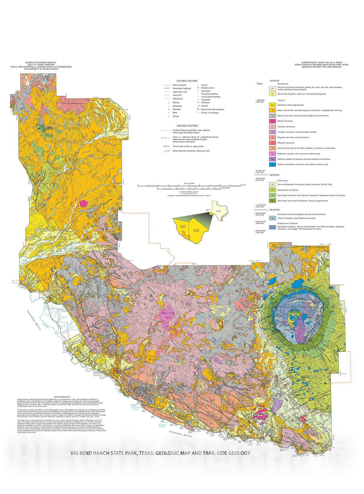 Map : Down to earth at Big Bend Ranch State Park, Texas:  geologic map and trail-side geology, 2002 Cartography Wall Art :