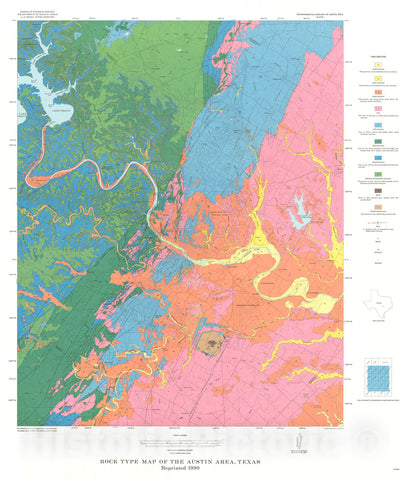 Map : Environmental geology of the Austin area:  an aid to urban planning, 1976 Cartography Wall Art :