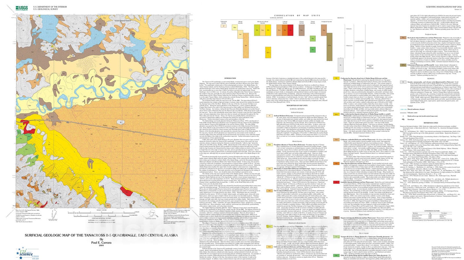 Map : Surficial geologic map of the Tanacross B-5 quadrangle, east-central Alaska, 2004 Cartography Wall Art :