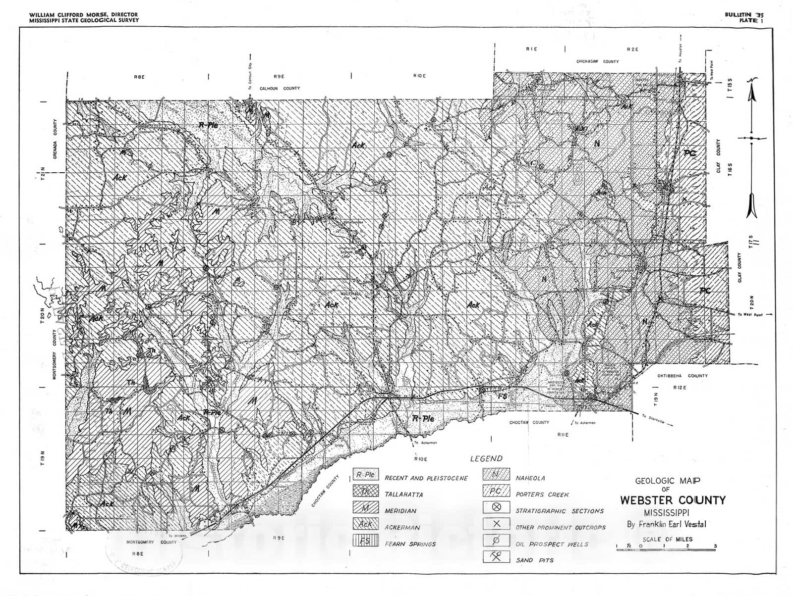 Map : Webster County geology [Mississippi], 1952 Cartography Wall Art :