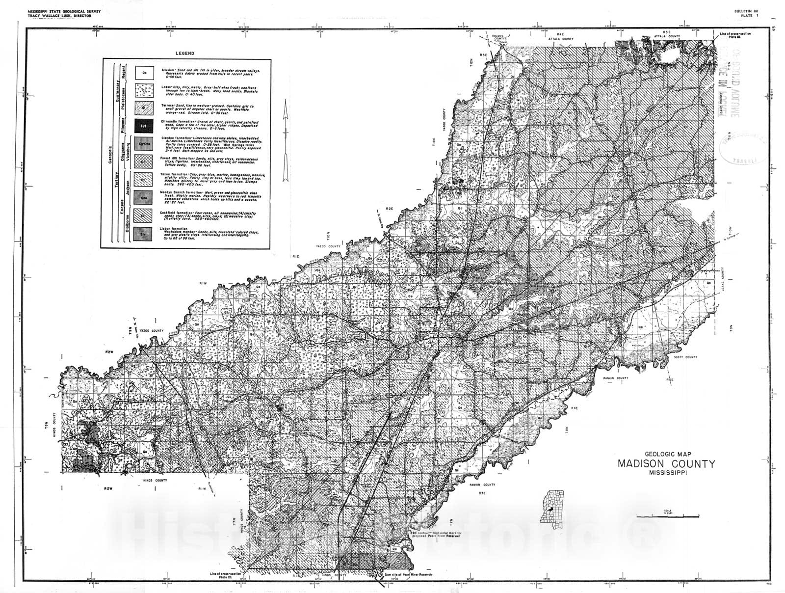 Map : Madison County geology [Mississippi], 1960 Cartography Wall Art :