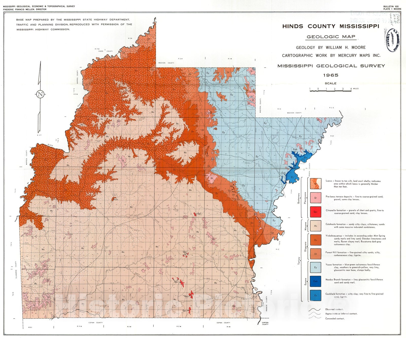 Map : Hinds County geology and mineral resources [Mississippi], 1965 Cartography Wall Art :